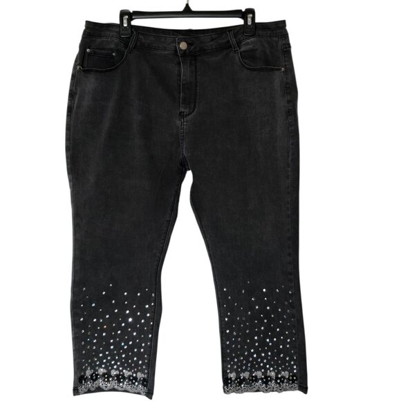Zenthace Womens Jeans Denim Capri Size 16 Charcoal Gray Sparkle Bling Stretch - Picture 1 of 9